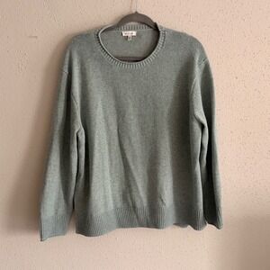 Ella Moss Sage Green Crewneck Sweater XL CJEMS0634-GRN Relaxed Knit Side Slits